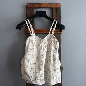 Anthropologie Womens Sz Small Floral Babydoll Top Linen Cottagecore Y2K